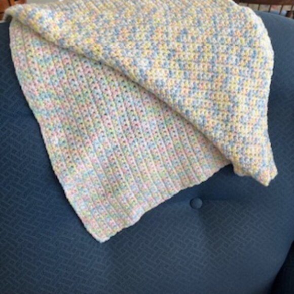 Baby Blanket Hand Made Crocheted Pastel Mix 32”x 33” - Picture 1 of 8